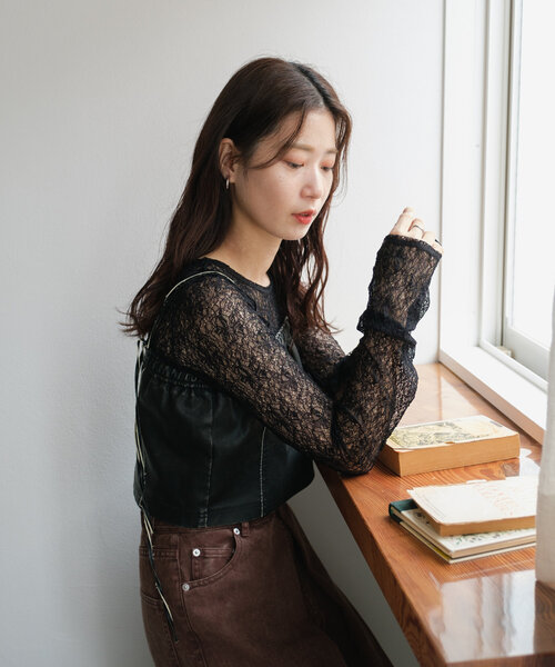 Kastane（カスタネ）の「*カットランダムレースインナー（Tシャツ/カットソー・レディース・アイボリー/ブラック/ブルー/オレンジ/ブラウン・FREE）」の16枚目の写真