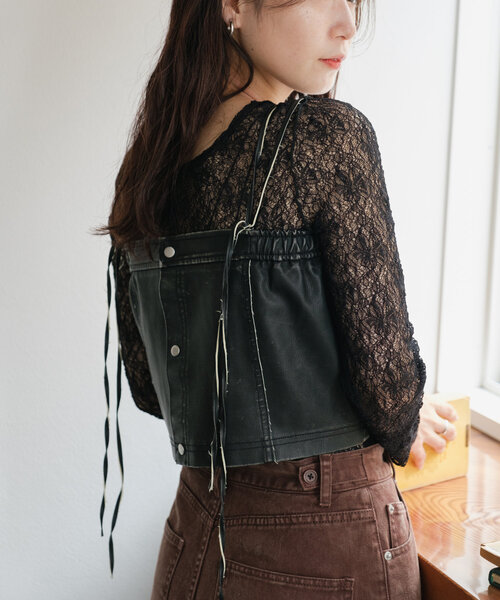 Kastane（カスタネ）の「*カットランダムレースインナー（Tシャツ/カットソー・レディース・アイボリー/ブラック/ブルー/オレンジ/ブラウン・FREE）」の20枚目の写真