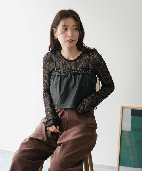 Kastane（カスタネ）の「*カットランダムレースインナー（Tシャツ/カットソー・レディース・アイボリー/ブラック/ブルー/オレンジ/ブラウン・FREE）」の21枚目の写真