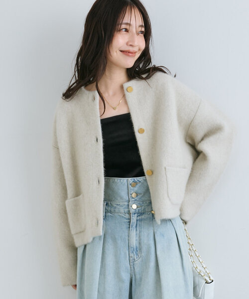 セール】【着回し◎】ハイクオリティヘアリーウールニットジャケット  