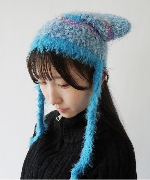 Port(ポート)の「【 antique andico / アンティーク アンディコ 】 シャギー ボーダー 猫耳 ニット 帽子 キャップ #_(ニットキャップ/ビーニー・レディース・ブラウン/ピンク/グレー/ブルー・FREE)」の10枚目の写真