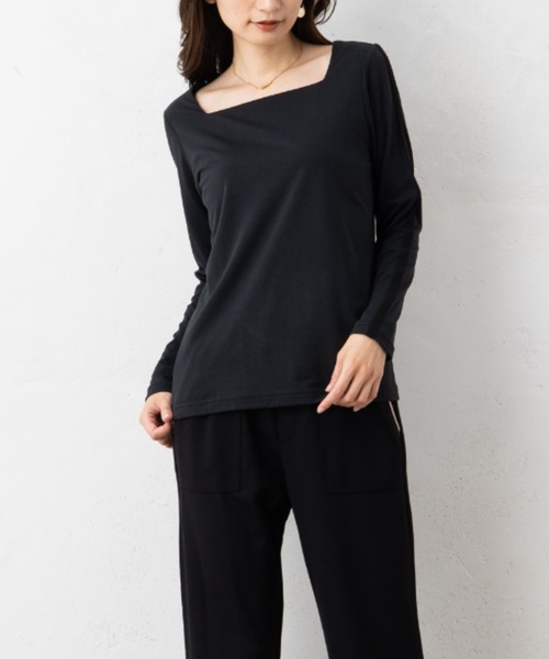 aunt lily（アントリリー）の「レーヨン混ストレッチ スクエアネック ロングスリーブプルオーバー ベーシック 着回し ロングシーズン（Tシャツ/カットソー・レディース・ブラック/イエロー/グレー/ブルー/ピンク・S/M/L/LL/3L）」の2枚目の写真