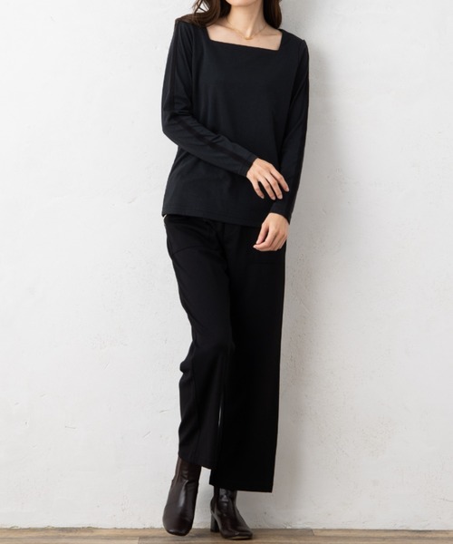 aunt lily（アントリリー）の「レーヨン混ストレッチ スクエアネック ロングスリーブプルオーバー ベーシック 着回し ロングシーズン（Tシャツ/カットソー・レディース・ブラック/イエロー/グレー/ブルー/ピンク・S/M/L/LL/3L）」の12枚目の写真