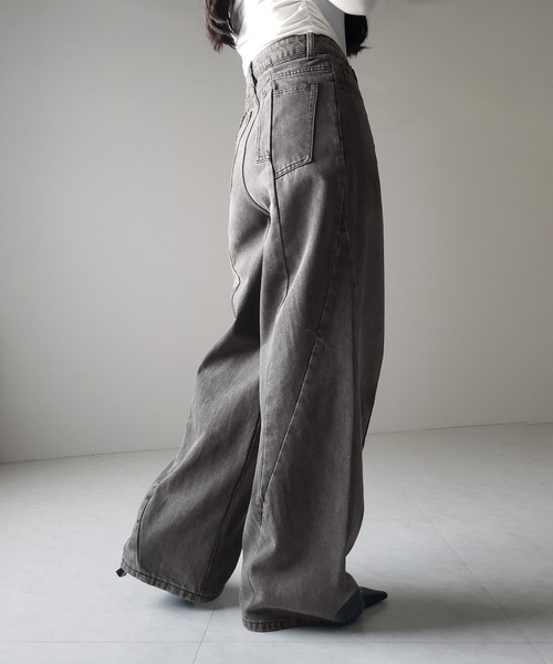 me+em select（ミームセレクト）の「※※【 ３color ／ ４size 】切替パターンハイウエストワイドストレートデニム ／ kirikae pattern highwaist wide straight denim（デニムパンツ・レディース・ダークブルー/ブルー/ブラック・X-LARGE/LARGE/MEDIUM/SMALL）」の7枚目の写真