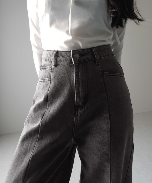 me+em select（ミームセレクト）の「※※【 ３color ／ ４size 】切替パターンハイウエストワイドストレートデニム ／ kirikae pattern highwaist wide straight denim（デニムパンツ・レディース・ダークブルー/ブルー/ブラック・X-LARGE/LARGE/MEDIUM/SMALL）」の9枚目の写真