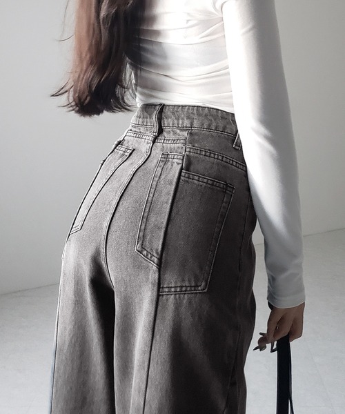 me+em select（ミームセレクト）の「※※【 ３color ／ ４size 】切替パターンハイウエストワイドストレートデニム ／ kirikae pattern highwaist wide straight denim（デニムパンツ・レディース・ダークブルー/ブルー/ブラック・X-LARGE/LARGE/MEDIUM/SMALL）」の11枚目の写真