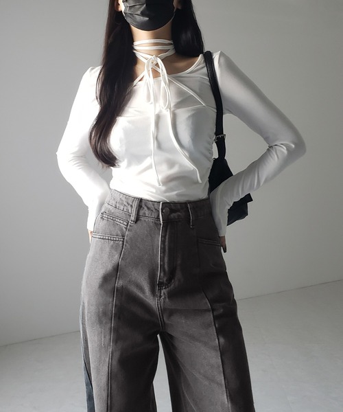 me+em select（ミームセレクト）の「※※【 ３color ／ ４size 】切替パターンハイウエストワイドストレートデニム ／ kirikae pattern highwaist wide straight denim（デニムパンツ・レディース・ダークブルー/ブルー/ブラック・X-LARGE/LARGE/MEDIUM/SMALL）」の13枚目の写真