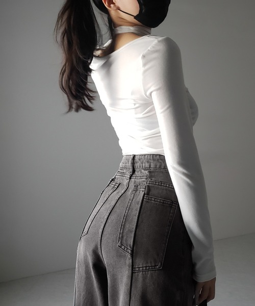 me+em select（ミームセレクト）の「※※【 ３color ／ ４size 】切替パターンハイウエストワイドストレートデニム ／ kirikae pattern highwaist wide straight denim（デニムパンツ・レディース・ダークブルー/ブルー/ブラック・X-LARGE/LARGE/MEDIUM/SMALL）」の14枚目の写真