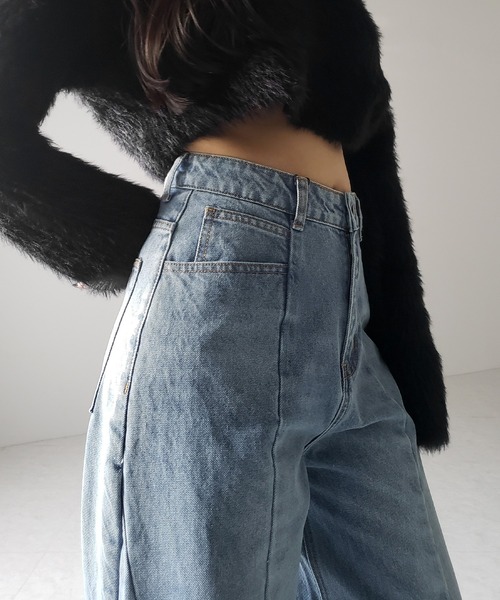 me+em select（ミームセレクト）の「※※【 ３color ／ ４size 】切替パターンハイウエストワイドストレートデニム ／ kirikae pattern highwaist wide straight denim（デニムパンツ・レディース・ダークブルー/ブルー/ブラック・X-LARGE/LARGE/MEDIUM/SMALL）」の16枚目の写真