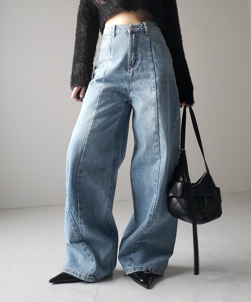 me+em select（ミームセレクト）の「※※【 ３color ／ ４size 】切替パターンハイウエストワイドストレートデニム ／ kirikae pattern highwaist wide straight denim（デニムパンツ・レディース・ダークブルー/ブルー/ブラック・X-LARGE/LARGE/MEDIUM/SMALL）」の18枚目の写真