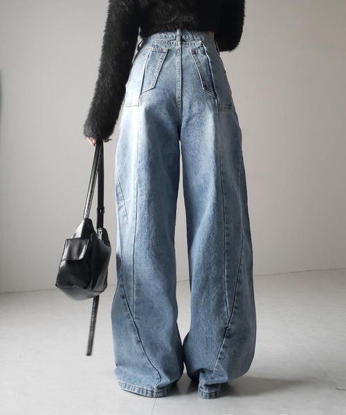 me+em select（ミームセレクト）の「※※【 ３color ／ ４size 】切替パターンハイウエストワイドストレートデニム ／ kirikae pattern highwaist wide straight denim（デニムパンツ・レディース・ダークブルー/ブルー/ブラック・X-LARGE/LARGE/MEDIUM/SMALL）」の19枚目の写真