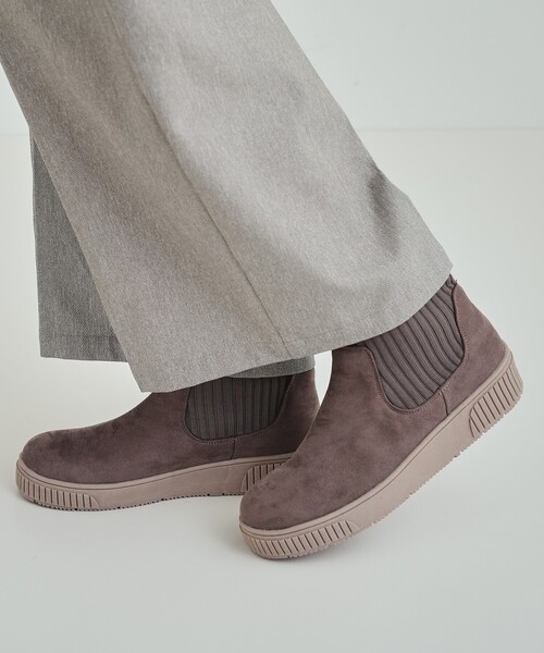 SHOO・LA・RUE（シューラルー）の「◆【高レビュー/撥水】すっぽりラクラク はきぐちニットブーツ（ブーツ・レディース・キャメル/ダークブラウン/ピンク系/ブルー系その他/アイボリー/ブラック・25/35/45/50）」の3枚目の写真