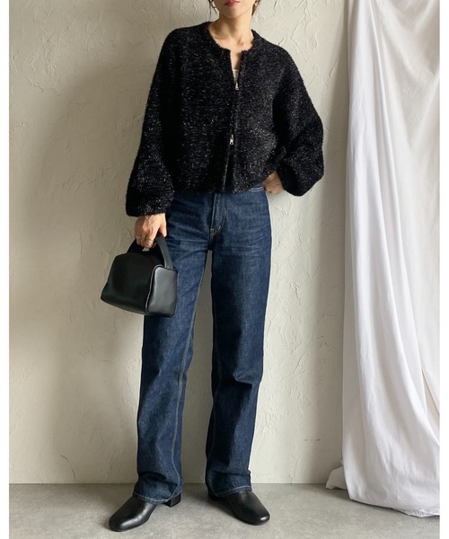 She's Closet(シーズクローゼット)の「長袖ショート丈ダブルジップアップラメシャギーニットカーディガン(カーディガン/ボレロ・レディース・チャコール/シルバー/アイボリー/ブラック・FREE)」の12枚目の写真