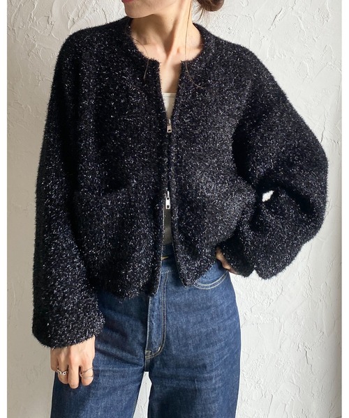She's Closet(シーズクローゼット)の「長袖ショート丈ダブルジップアップラメシャギーニットカーディガン(カーディガン/ボレロ・レディース・チャコール/シルバー/アイボリー/ブラック・FREE)」の21枚目の写真