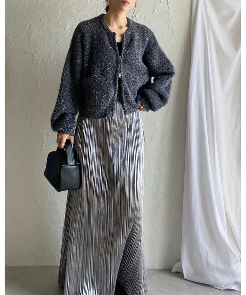 カーディガン 長袖ショート丈ダブルジップアップラメシャギーニットカーディガン レディース She's Closet カーディガン 長袖ショート丈ダブルジップアップ