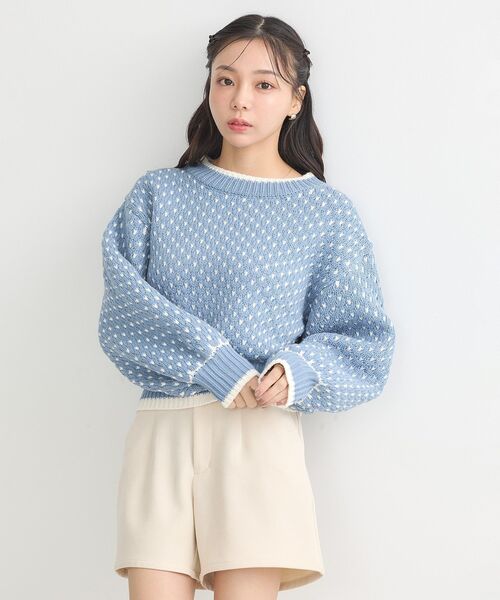 earth music&ecology（アースミュージックアンドエコロジー）の「ポコポコジャガードニットプルオーバー（ニット/セーター・レディース・ブルー/アイボリー/ブラック/レッド・FREE）」の16枚目の写真