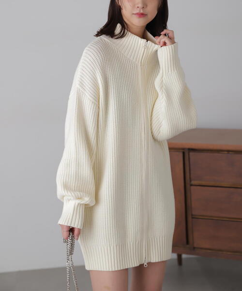 FREE'S MART（フリーズマート）の「◆ジップニットミニワンピース（ワンピース・レディース・ブラック/ホワイト/グレー・FREE）」の7枚目の写真