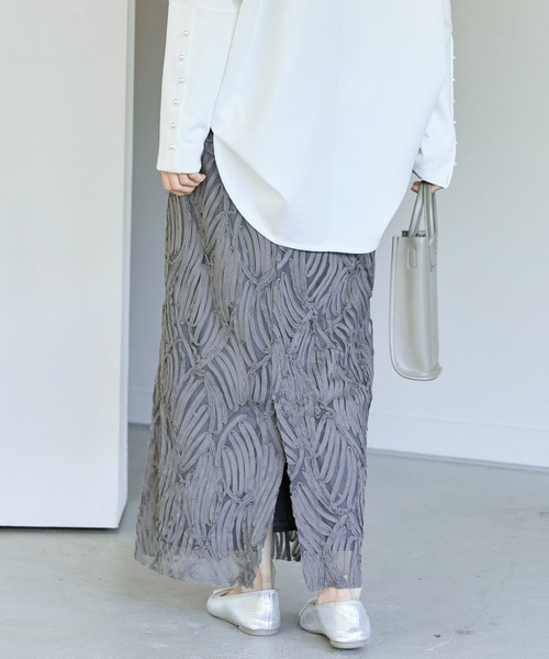 LAVEANGE(ラビアンジェ)の「【洗える】チュールレースナロースカート(スカート・レディース・ブラック/アイボリー/チャコールグレー・3L/LL/L/M/4L)」の16枚目の写真