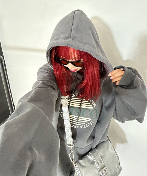 non-hedge（ノンヘッジ）の「サークルロゴビッグパーカー（パーカー・レディース・ブラック/グレー/チャコールグレー/オートミール/ピンク・FREE）」の3枚目の写真