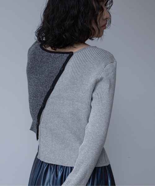 VACANCY（ヴァカンシー）の「アシンメトリーMIX配色リブニットカーディガン/新色追加（カーディガン/ボレロ・レディース・ブルー/ブラック/オレンジ/グリーン・FREE）」の9枚目の写真