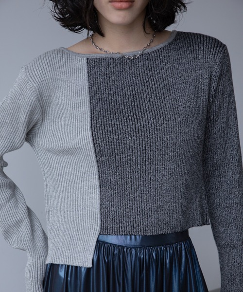 VACANCY（ヴァカンシー）の「アシンメトリーMIX配色リブニットカーディガン/新色追加（カーディガン/ボレロ・レディース・ブルー/ブラック/オレンジ/グリーン・FREE）」の15枚目の写真