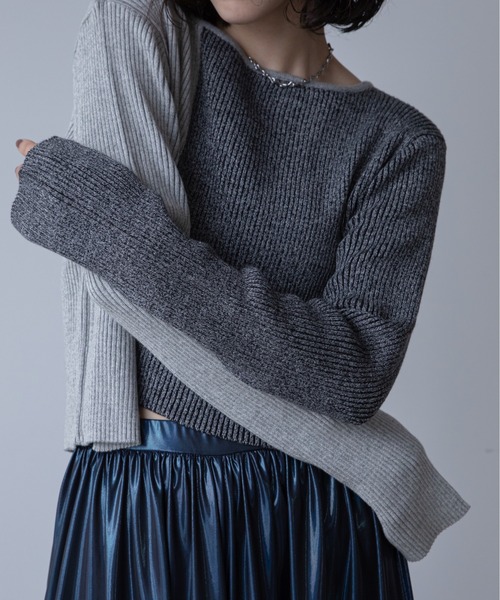 VACANCY（ヴァカンシー）の「アシンメトリーMIX配色リブニットカーディガン/新色追加（カーディガン/ボレロ・レディース・ブルー/ブラック/オレンジ/グリーン・FREE）」の13枚目の写真