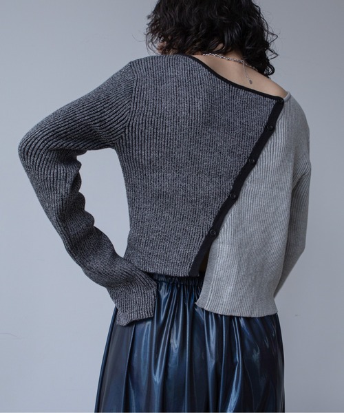 VACANCY（ヴァカンシー）の「アシンメトリーMIX配色リブニットカーディガン/新色追加（カーディガン/ボレロ・レディース・ブルー/ブラック/オレンジ/グリーン・FREE）」の18枚目の写真