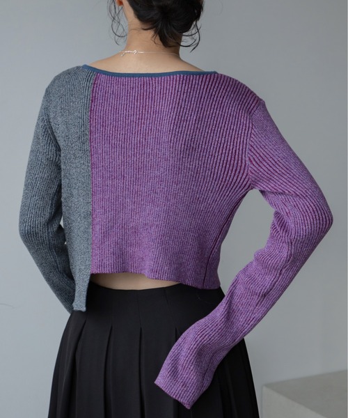 VACANCY（ヴァカンシー）の「アシンメトリーMIX配色リブニットカーディガン/新色追加（カーディガン/ボレロ・レディース・ブルー/ブラック/オレンジ/グリーン・FREE）」の20枚目の写真