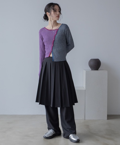 VACANCY（ヴァカンシー）の「アシンメトリーMIX配色リブニットカーディガン/新色追加（カーディガン/ボレロ・レディース・ブルー/ブラック/オレンジ/グリーン・FREE）」の21枚目の写真