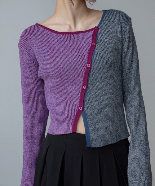 VACANCY（ヴァカンシー）の「アシンメトリーMIX配色リブニットカーディガン/新色追加（カーディガン/ボレロ・レディース・ブルー/ブラック/オレンジ/グリーン・FREE）」の19枚目の写真