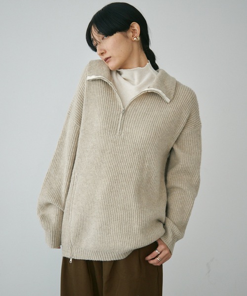 メランジ・フロントジッパープルオーバー（ニット/セーター）｜Lutim