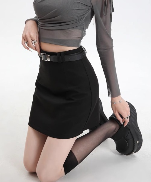 WEGO（ウィゴー）の「WEGO/韓国インナーパンツ、ベルト付きミニタイトスカート（スカート・レディース・グレー/ブラック・MEDIUM/LARGE）」の10枚目の写真