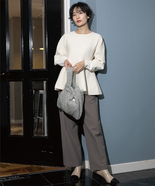 OPAQUE.CLIP(オペークドットクリップ)の「◆《5color》シームレスペプラムニット【洗濯機洗い可】(ニット/セーター・レディース・レッド系1/ブルー系その他7/オフホワイト/ネイビー/ブラック・42/38/40)」の20枚目の写真