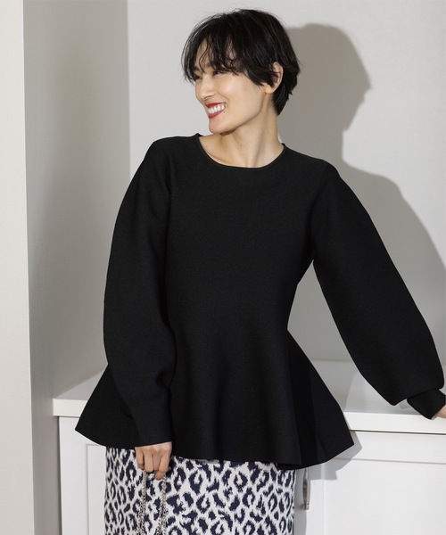 OPAQUE.CLIP(オペークドットクリップ)の「◆《5color》シームレスペプラムニット【洗濯機洗い可】(ニット/セーター・レディース・レッド系1/ブルー系その他7/オフホワイト/ネイビー/ブラック・42/38/40)」の13枚目の写真