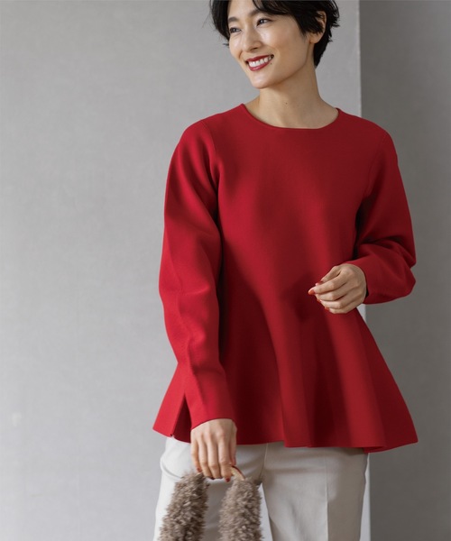 OPAQUE.CLIP(オペークドットクリップ)の「◆《5color》シームレスペプラムニット【洗濯機洗い可】(ニット/セーター・レディース・レッド系1/ブルー系その他7/オフホワイト/ネイビー/ブラック・42/38/40)」の17枚目の写真