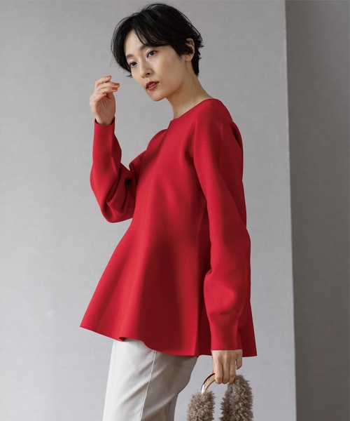 OPAQUE.CLIP(オペークドットクリップ)の「◆《5color》シームレスペプラムニット【洗濯機洗い可】(ニット/セーター・レディース・レッド系1/ブルー系その他7/オフホワイト/ネイビー/ブラック・42/38/40)」の7枚目の写真