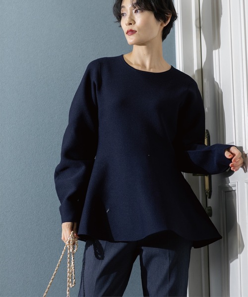 OPAQUE.CLIP(オペークドットクリップ)の「◆《5color》シームレスペプラムニット【洗濯機洗い可】(ニット/セーター・レディース・レッド系1/ブルー系その他7/オフホワイト/ネイビー/ブラック・42/38/40)」の10枚目の写真