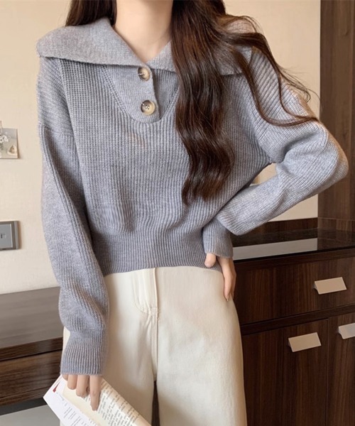 Miniministore(ミニミニストア)の「ニットトップス ショート丈 韓国風 秋冬(ニット/セーター・レディース・カーキ/アイボリー/グレー・FREE)」の3枚目の写真