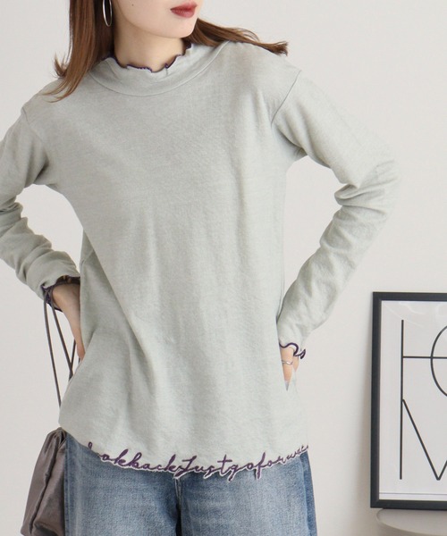 Emago(イマゴ)の「EMAGO ロゴ刺繍ハイネックロングスリーブ(Tシャツ/カットソー・レディース・グレー/杢グレー/ブラウン・FREE)」の1枚目の写真