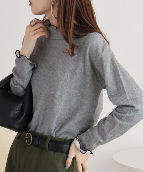Emago(イマゴ)の「EMAGO ロゴ刺繍ハイネックロングスリーブ(Tシャツ/カットソー・レディース・グレー/杢グレー/ブラウン・FREE)」の9枚目の写真