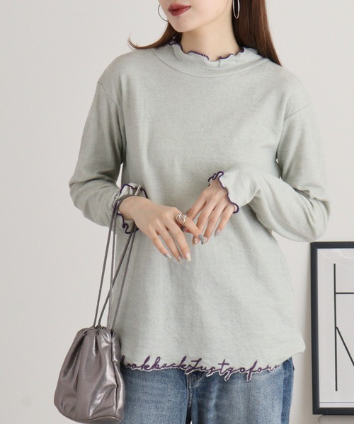 Emago(イマゴ)の「EMAGO ロゴ刺繍ハイネックロングスリーブ(Tシャツ/カットソー・レディース・グレー/杢グレー/ブラウン・FREE)」の6枚目の写真