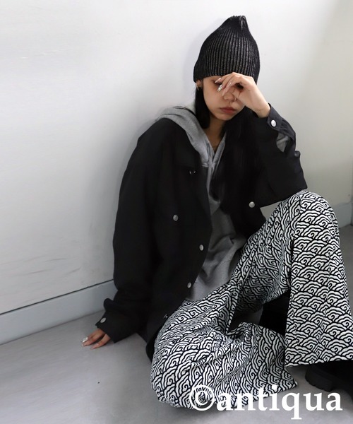 雲青海波柄タックストレートパンツ（その他パンツ）｜antiqua（アンティカ）