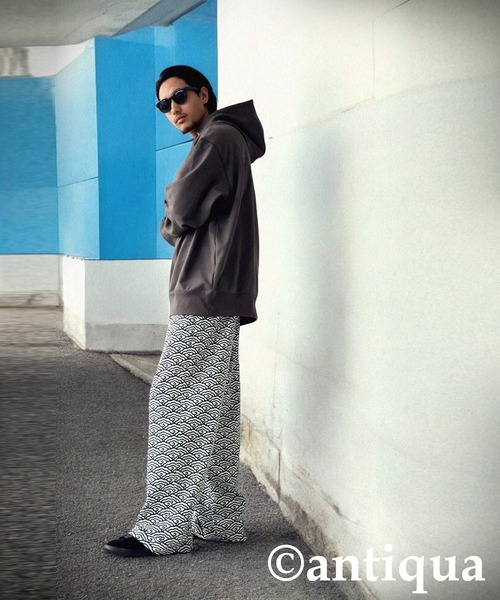 雲青海波柄タックストレートパンツ（その他パンツ）｜antiqua（アンティカ）