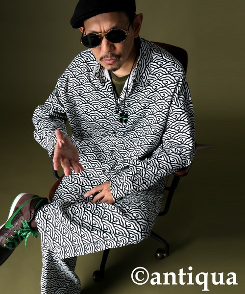 雲青海波柄タックストレートパンツ（その他パンツ）｜antiqua（アンティカ）