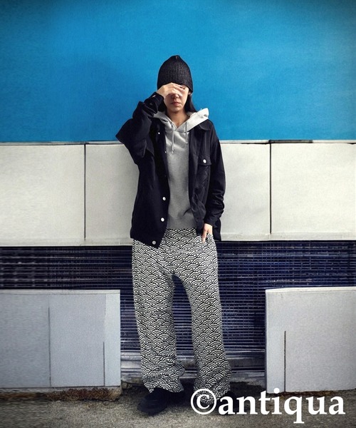 雲青海波柄タックストレートパンツ（その他パンツ）｜antiqua