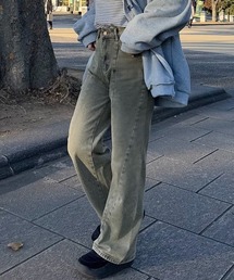 ヴィンテージ風ワイドデニムパンツ美脚