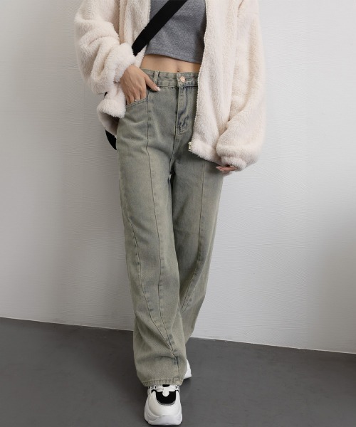 Miniministore（ミニミニストア）の「ヴィンテージ風ワイドデニムパンツ美脚（デニムパンツ・レディース・ブルー・M/XL/S/L）」の2枚目の写真