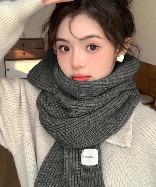 Girly Doll（ガーリードール）の「リブニットマフラー（マフラー・レディース・ダークグレー/ブラウン・F）」の2枚目の写真