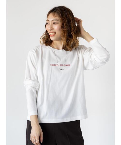 Lugnoncure（ルノンキュール）の「【抗菌防臭】柄アソートロングTシャツ（Tシャツ/カットソー・レディース・チャコールグレー/レッド/ベージュ・F）」の3枚目の写真