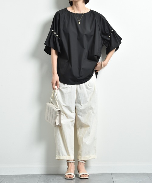 INTERPLANET（インタープラネット）の「ＴＣブロード袖パールデザインブラウス（シャツ/ブラウス・レディース・オフホワイト/ベージュ/ブラック・FREE）」の10枚目の写真